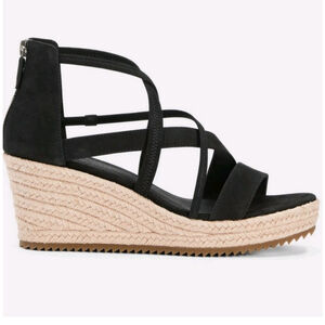 NEW Eileen Fisher Wanda Black Tumbled Nubuck Espadrille Wedge Sandal, Size 11